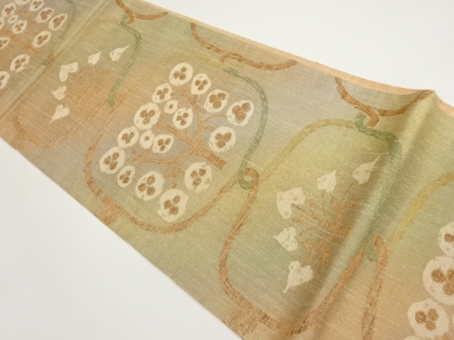 JAPANESE FUKURO OBI / TSUMUGI / WOVEN ABSTRACT FLORAL PLANTS